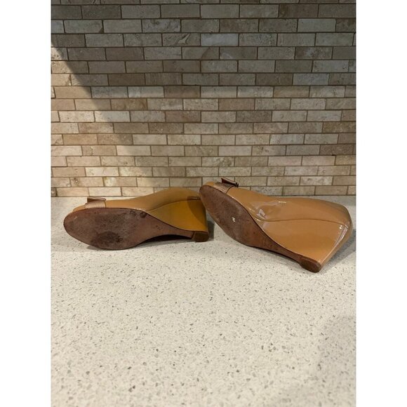 Tory Burch Trudy Patent Bow Wedges 9.5 shoes peep toe heels - Picture 5 of 7